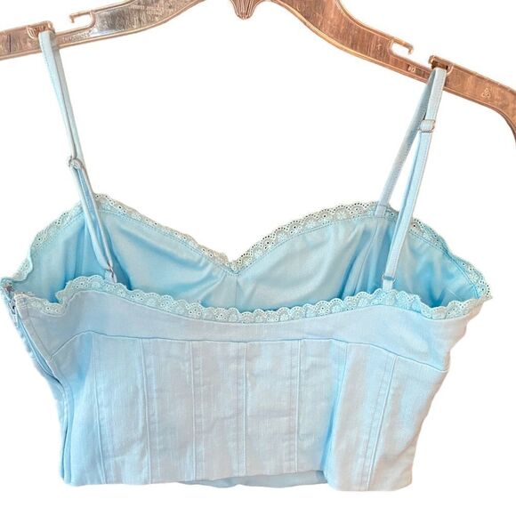 Tiger Mist Sz M Turquoise Bustier Boning Skinny Straps Cotton Ruffle Trim Top - Picture 3 of 7